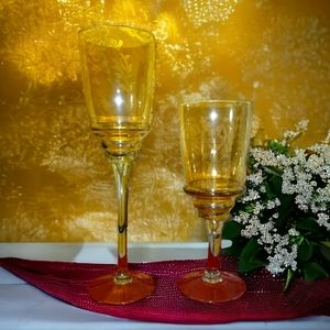 2 Vtg Crystal Wine/Lemonade/Drink Goblets/Glasses Wedding New Year's Festival